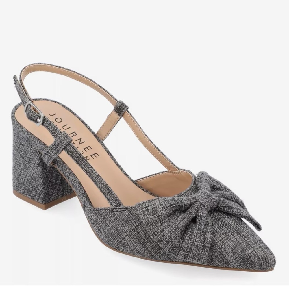 Journee Collection Gray Tweed Slingback Block Heel Pumps